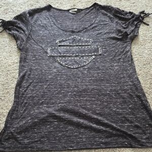 Harley-Davidson Charcoal Heather Short Sleeve Scoop Neck Tee with Stud Detail
